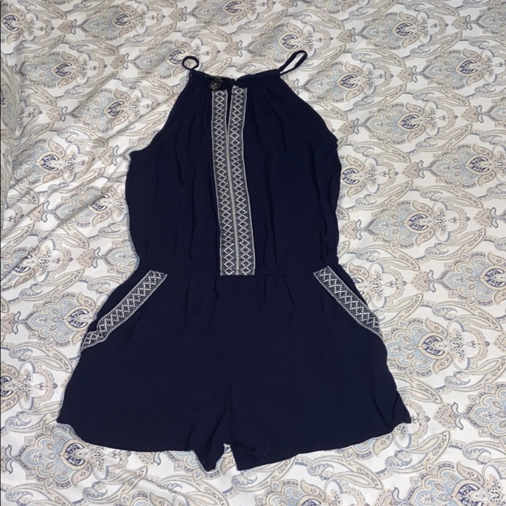 Navy Blue romper with cute accent and pockets